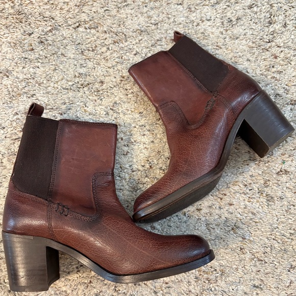 Frye Shoes - Frye Dark Brown Leather Heeled Boots Size 6B